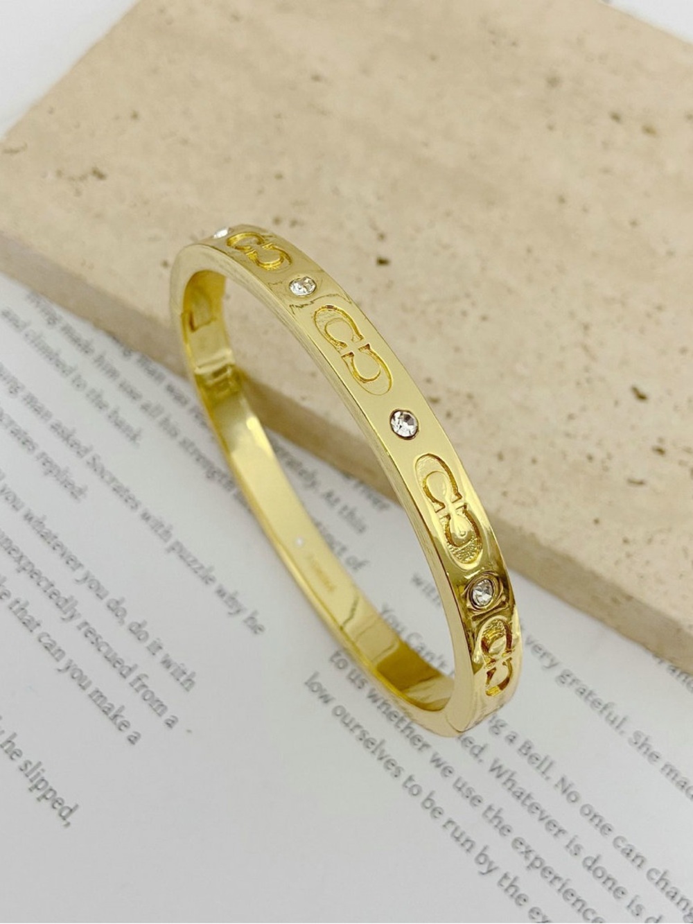 Coach Gold-Tone Logo Bangle with Crystal Accents